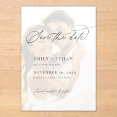 Elegante Vellum Overlay Foto Bruiloft Save the Dat Acryl Uitnodigingen (Voorkant)