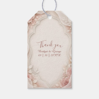 Elegante Vellum Roze Trouw Gelaagde Bloemen Cadeaulabel