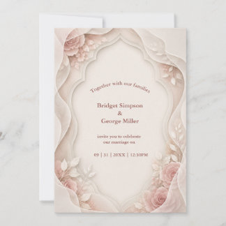 Elegante Vellum Roze Trouwlaag Bloemen Kaart