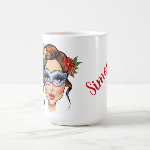 Elegante Venetiaans Masker Vrouw met Bloemenkrans Koffiemok