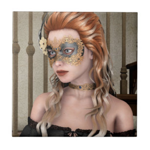 Elegante Venetiaanse Maskerade Portretkunst Tegeltje