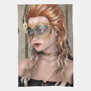 Elegante Venetiaanse Maskerade Portretkunst Theedoek