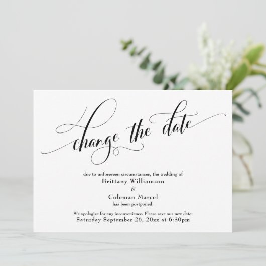 Elegante Verander de Datum Witte Aankondiging van  (Staand voorkant)