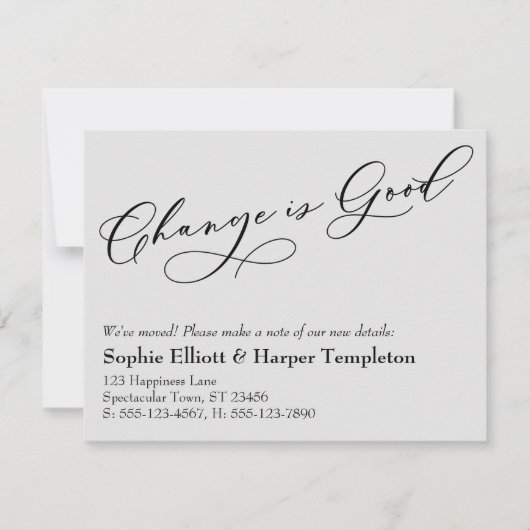 Elegante verandering is goede grijze bewegende aan notitiekaartje (Voorkant)