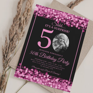 Elegante VERASSING Foto 50e Verjaardag Heet Roze Kaart