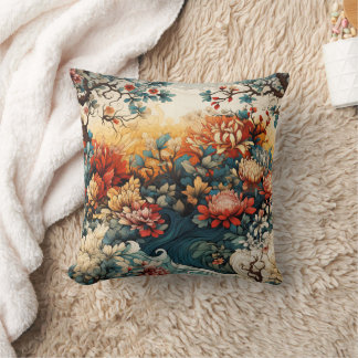 Elegante verbrande oranje turquoise gouden bloem c kussen