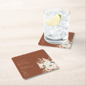 Elegante Verbrande Sinaasappel Terracotta Bloemen  Vierkante Kartonnen Onderzetter (Insitu)