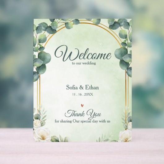 Élégante verdure Arc en or Mariage Bienvenue (Neutre)