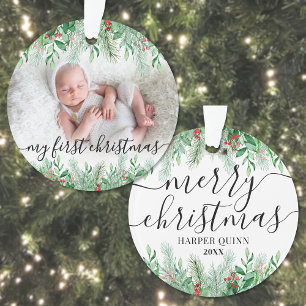 Élégante verdure Bébé Photo Premier Noël