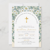 Élégante verdure et baptême floral Invitation (Devant)