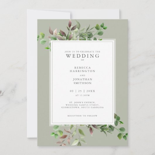 Élégante verdure Faire-part de mariage minimal (Devant)
