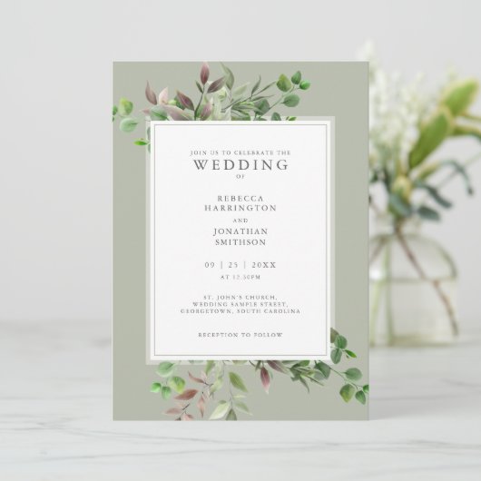 Élégante verdure Faire-part de mariage minimal (Debout devant)