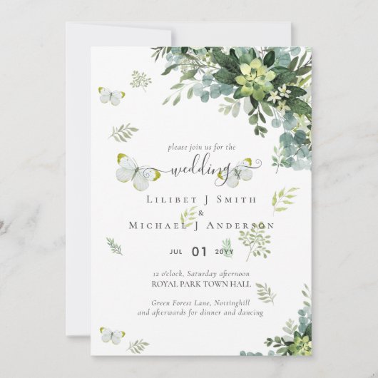 Élégante verdure Foliage Mariage Invitations Budge (Devant)