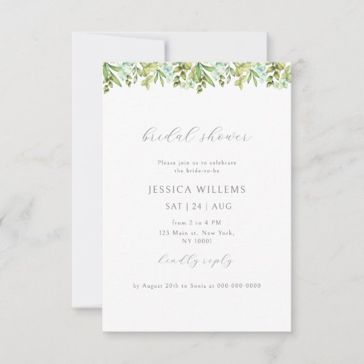 Elégante verdure Invitation de douche nuptiale (Devant)