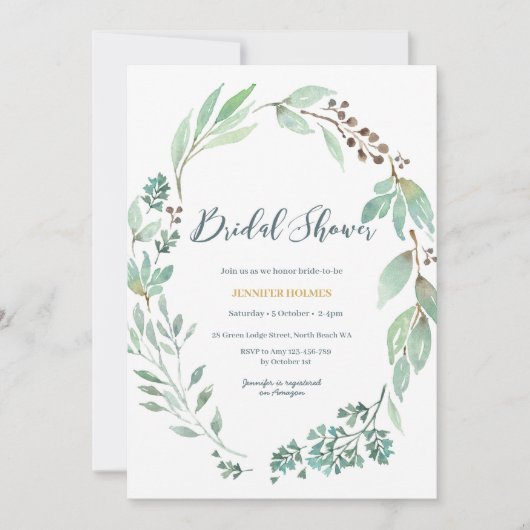 Elégante verdure Invitation de douche nuptiale (Devant)