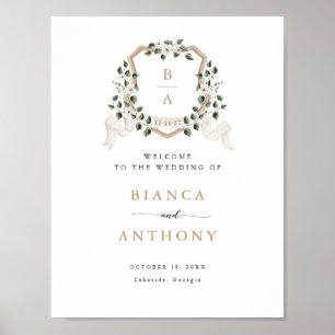 Élégante verdure Ivy Floral Crest Affiche de bienv