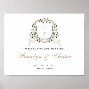 Élégante verdure Ivy Floral Crest Affiche de bienv