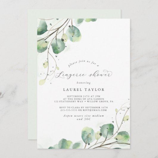 Elégante verdure Lingerie Douche Invitation (Devant / Derrière)