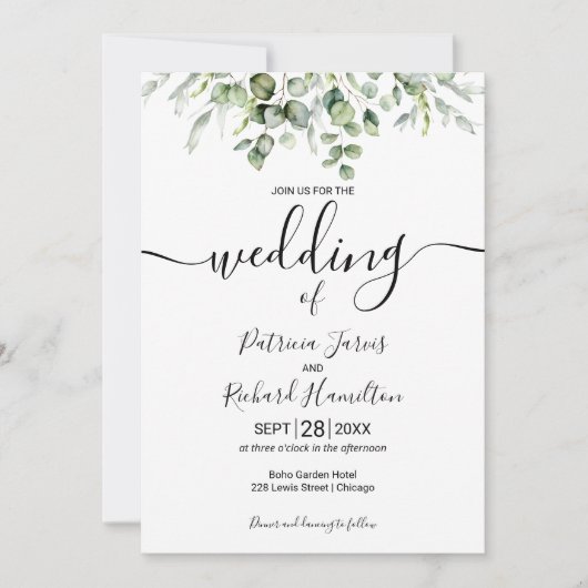 Elégante verdure Mariage Invitations (Devant)