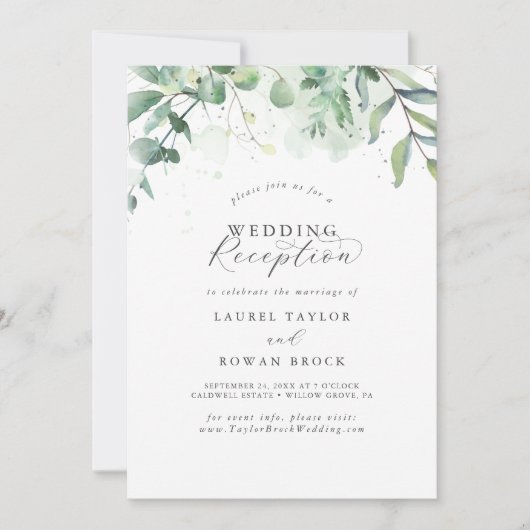 Elégante verdure Mariage Réception Invitation (Devant)