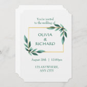 Elégante Verdure Or Cadre minimaliste Invitation (Devant / Derrière)