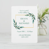 Elégante Verdure Or Cadre minimaliste Invitation (Debout devant)