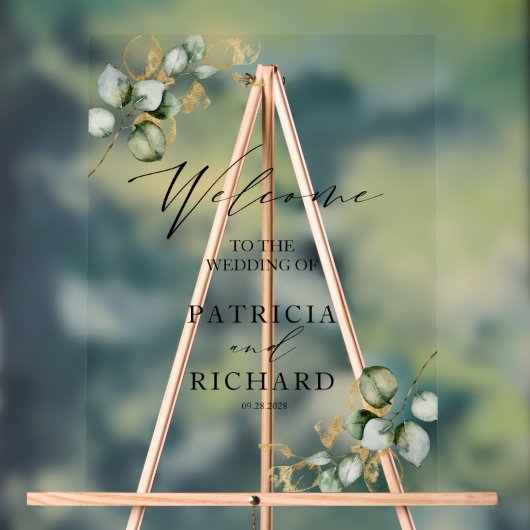 Elégante verdure or Mariage Affiche de bienvenue (Neutre)