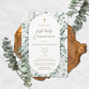 Élégante verdure Ovale Frame Communion Invitation