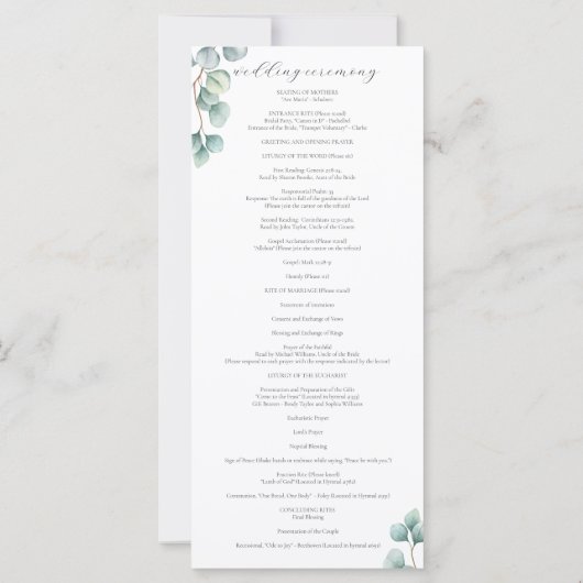 Élégante verdure Programme de Masse Mariage cathol (Dos)