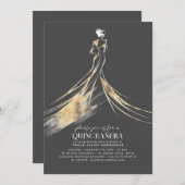 Elegante verfijnde Gouden en Grijze QUINCEAÑERA Kaart (Voorkant / Achterkant)