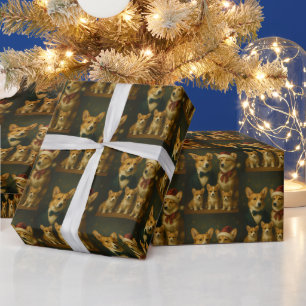 Elegante Verfijnde Schattige Corgi Familie Kerst Cadeaupapier