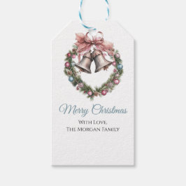 Elegante vergroening krans Bell & roze lint boog Cadeaulabel