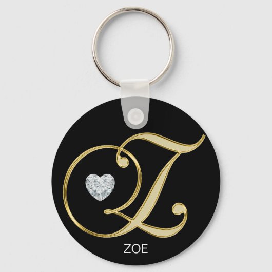 Elegante Vergulde Letter Z met Monogram Sleutelhanger (Voorkant)