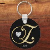Elegante Vergulde Letter Z met Monogram Sleutelhanger (Voorkant)