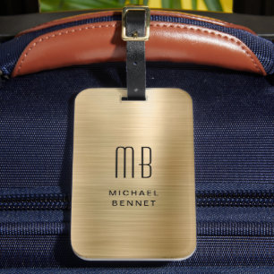 Elegante Vergulde Metalen Monogram Bagagelabel
