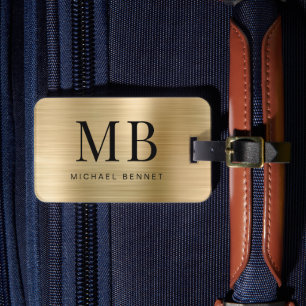 Elegante Vergulde Monogram Metalen Afwerking Bagagelabel