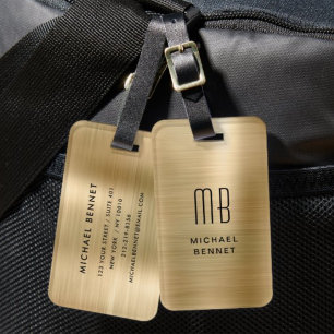 Elegante Vergulde Monogram Metalen Afwerking Bagagelabel