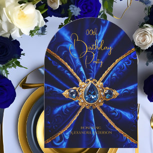 Elegante verjaardag blauw goud juweel nepvloerelas kaart
