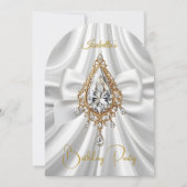 Elegante Verjaardag Goud Wit Diamanten Juweel Bow Kaart (Voorkant)