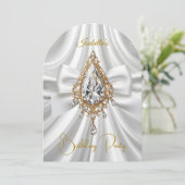 Elegante Verjaardag Goud Wit Diamanten Juweel Bow Kaart (Staand voorkant)