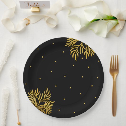Elegante verjaardag gouden gebladerte partij papieren bordje (Huwelijk)