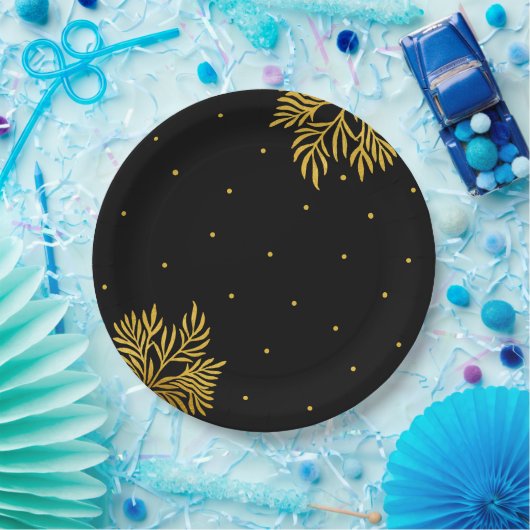 Elegante verjaardag gouden gebladerte partij papieren bordje (Feest)