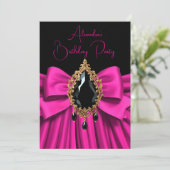 Elegante Verjaardag Hot Pink Gold Jewel Bow Black Kaart (Staand voorkant)