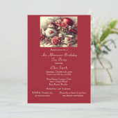 Elegante verjaardag thee party rode roos kaart (Staand voorkant)