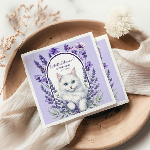Elegante verjaardag van lavendel en kat servet