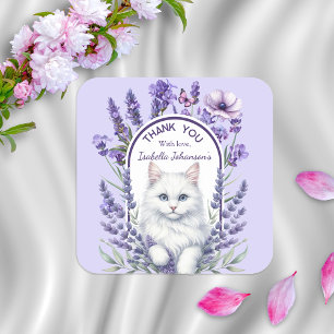Elegante verjaardag van lavendel en kat vierkante sticker