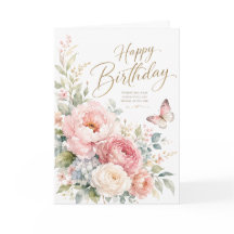 Elegante Verjaardag Waterverf Bloemrijke Wenskaart