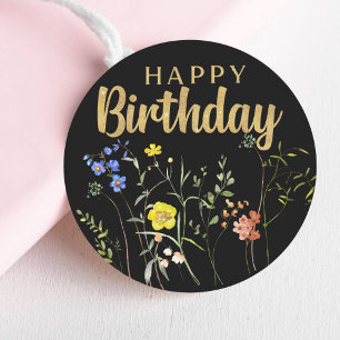 Elegante Verjaardag Wilde Bloemen Ronde Sticker