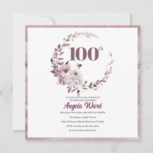 Elegante verjaardagsviering bloem glitters 100ste kaart (Voorkant)