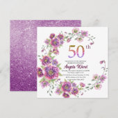 Elegante verjaardagsviering  bloem glitters 50 ste kaart (Voorkant / Achterkant)